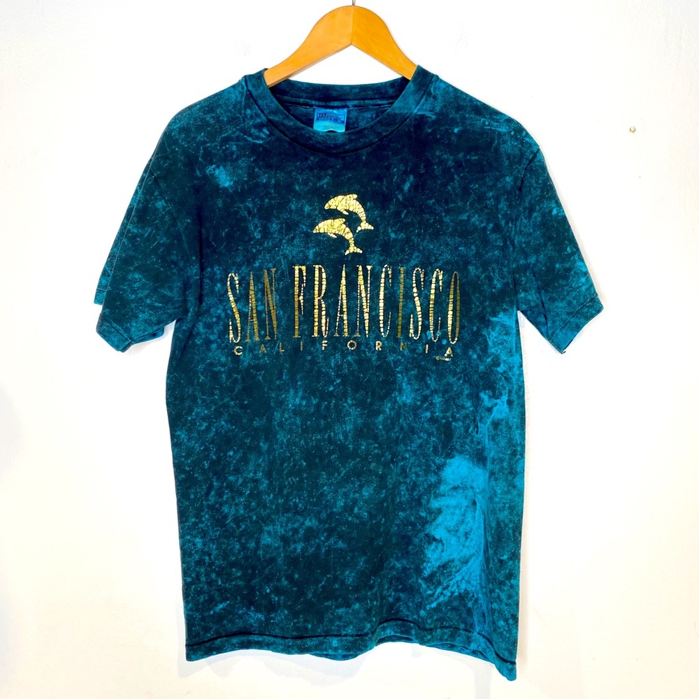 Vintage | Single Stitch San Francisco Tourist Tshirt Teal Acid Wash w/ Gold Sz.M